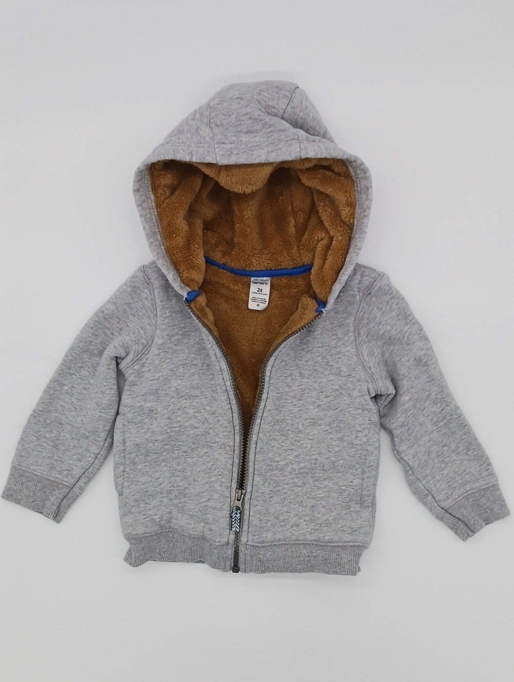 Carter's Toddler Boy Grey Thick Lined Hooded Zip-Up Sweatshirt (2T)